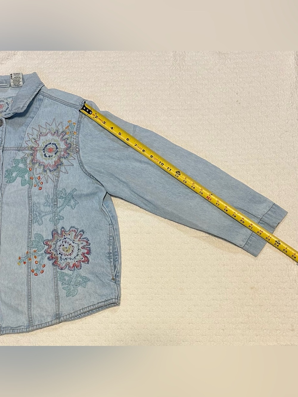 White Stag Light Blue Denim Jacket with Multicolor Floral Embroidery. - Picture 15 of 15